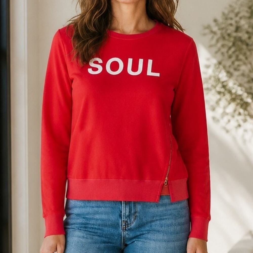 Soul Cycle Red Terrycloth Long Sleeve Asymmetrical Front Zipper Sweatshirt - XS